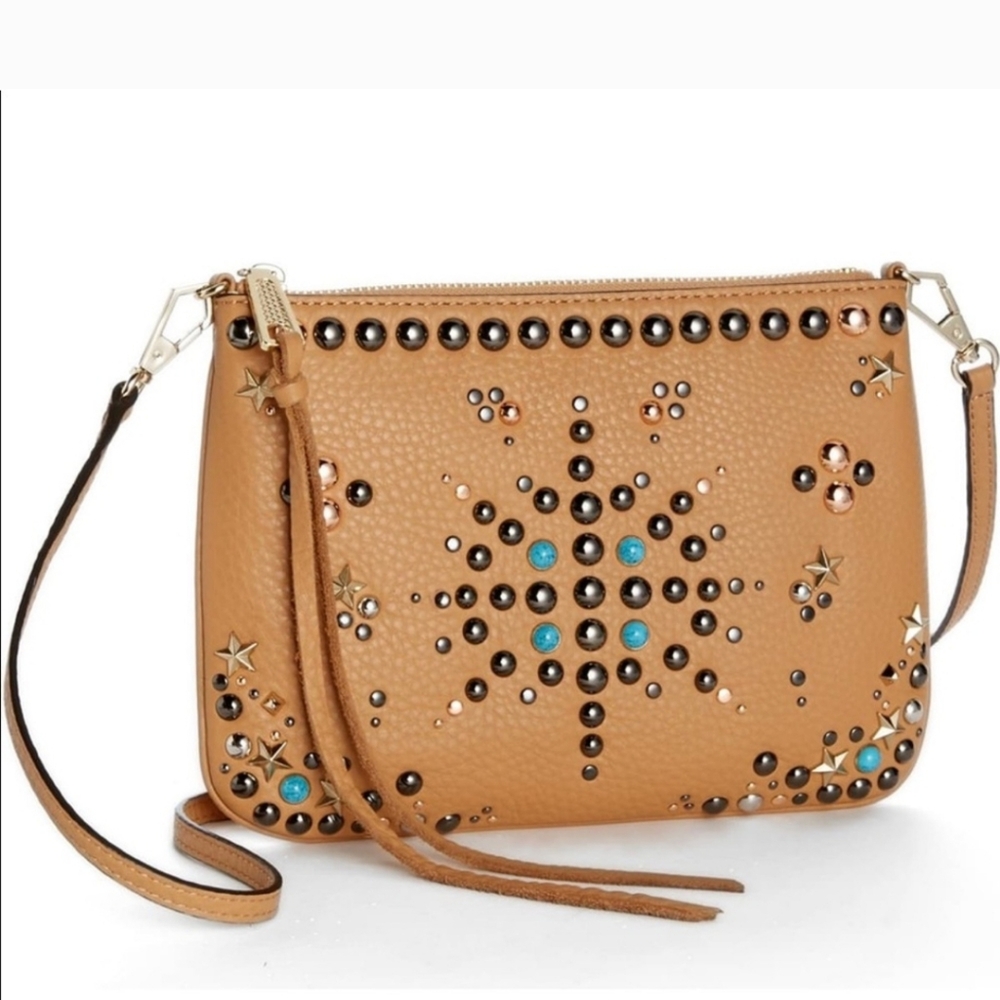 Rebecca Minkoff Ascher Boho Embellished Camel Crossbody Bag EUC